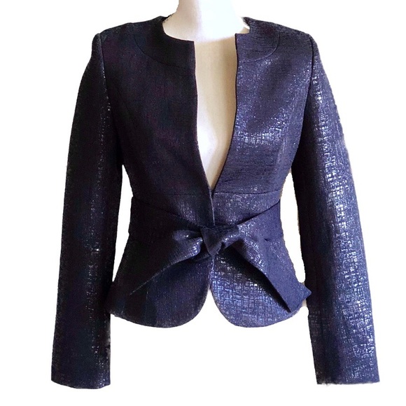 White House Black Market Jackets & Blazers - WHBM Shiny Black Blazer w/ Belt 4
